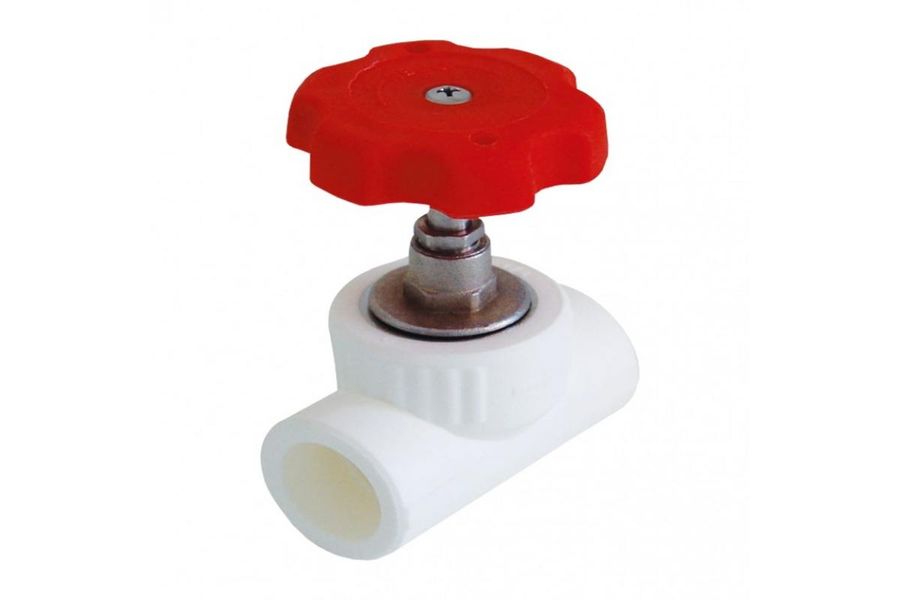 Клапан запорный (вентиль) PP-R серый Дн 20-1/2″ Ру-25 НР (НАР) угловой для радиатора VALFEX