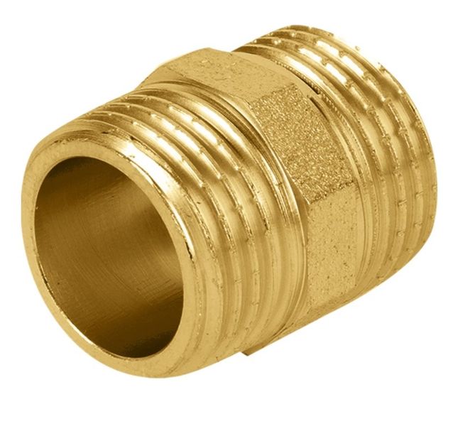 Ниппель латунный переходной НР (НАР) Ду 40-32 (1 1/2″- 1 1/4″) никель Aquasfera